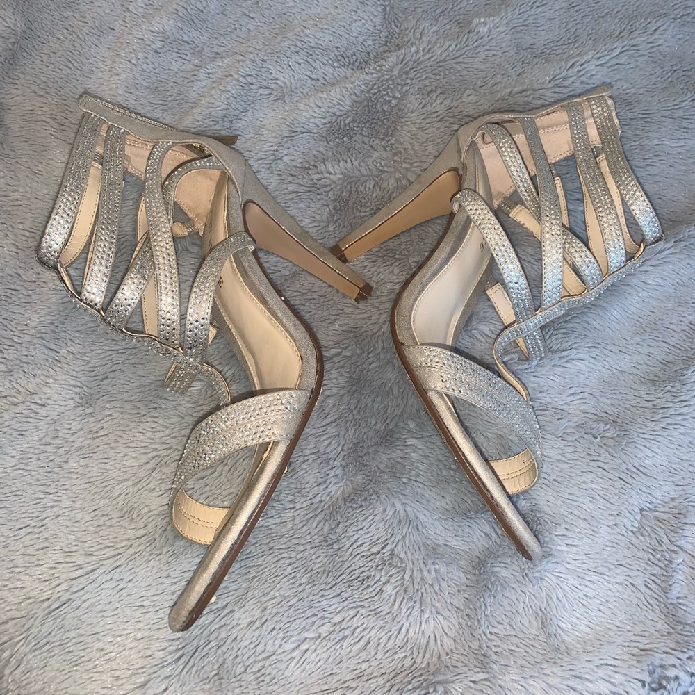 Audrey Book Gold Heels with Rhinestones 9
